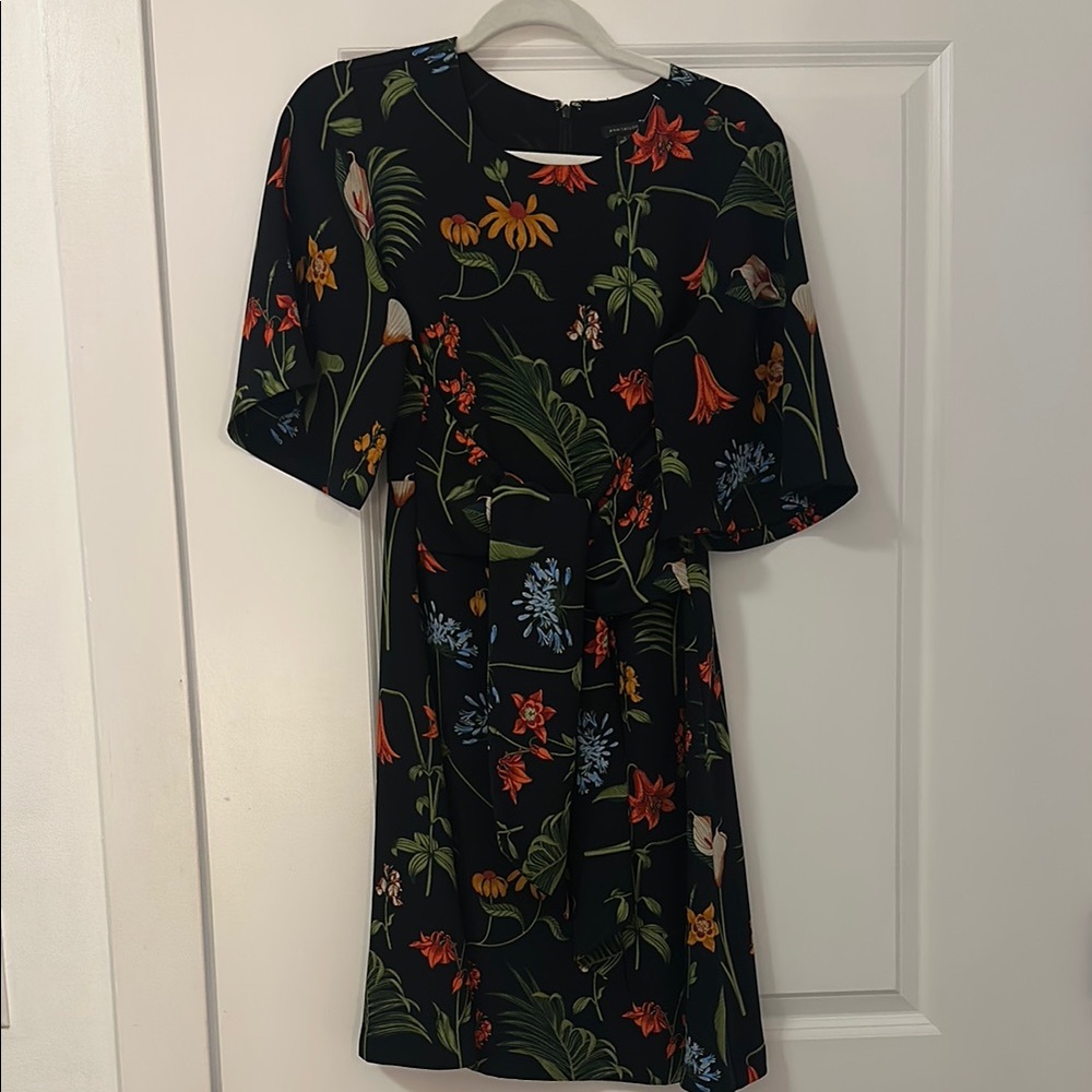 Floral Black Mini/Midi Length Dress